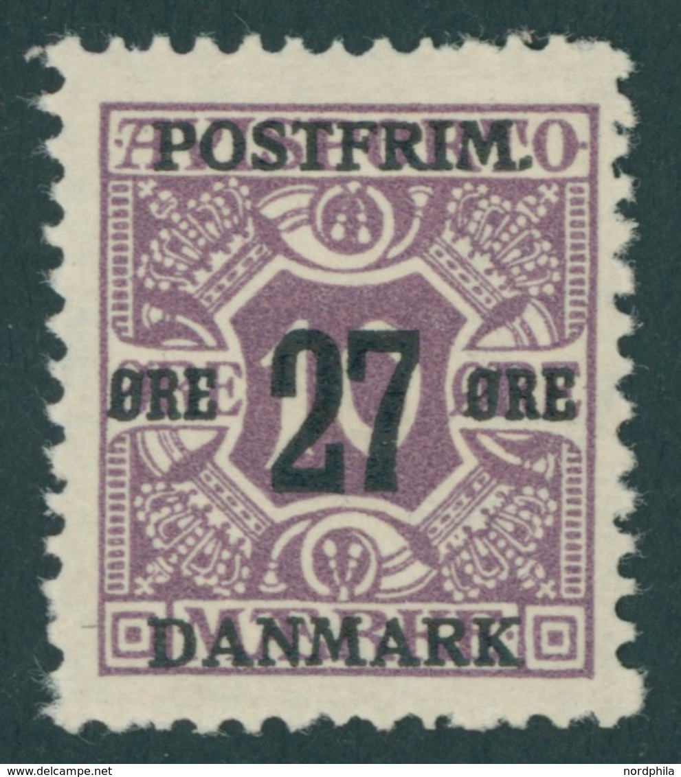 DÄNEMARK 88X *, 1918, 27 Ø Auf 10 Ø Lila, Wz. 1Z, Falzrest, Pracht, Mi. 125.- - Usati
