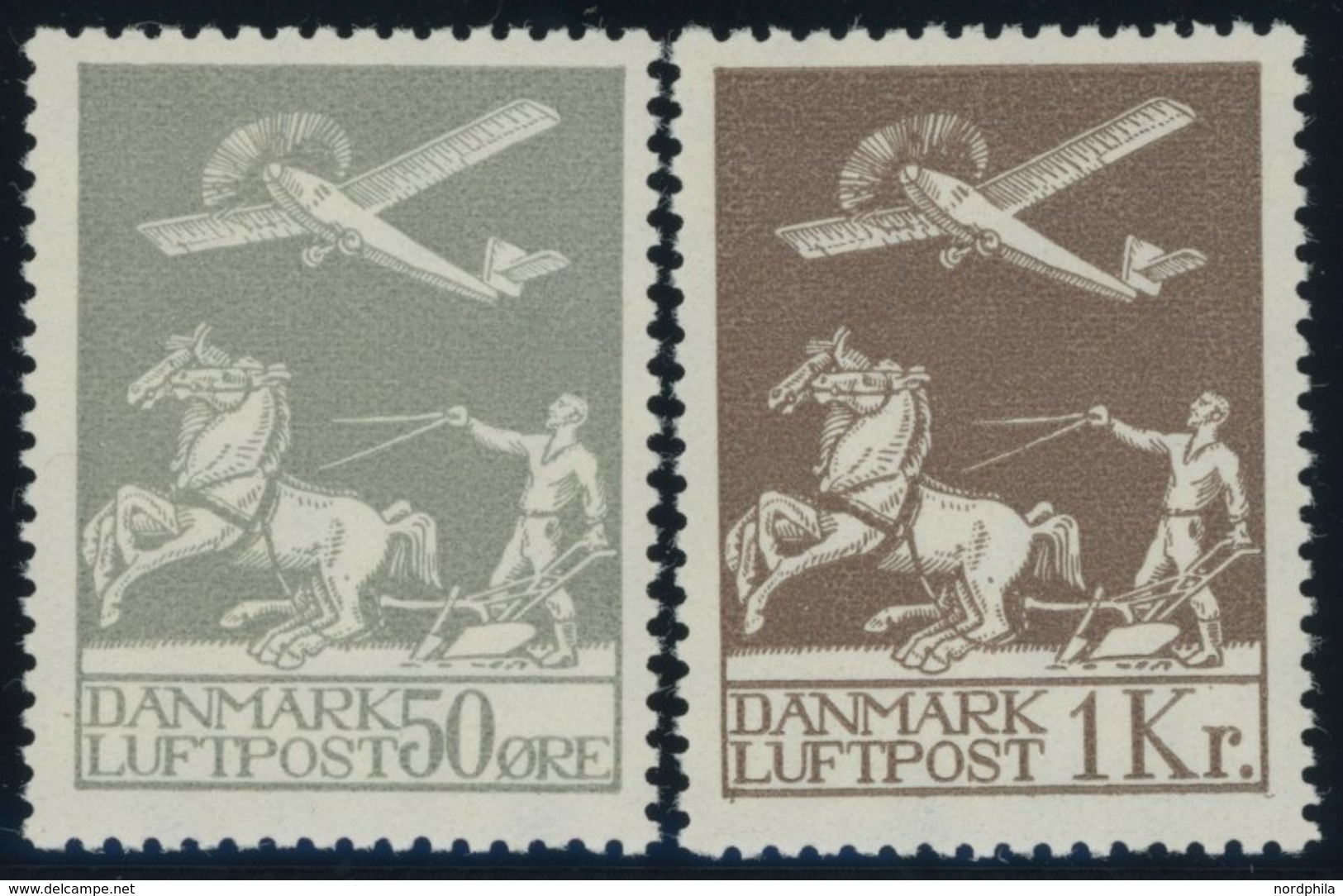 DÄNEMARK 180/1 *, 1929, Flugpost, Falzrest, Pracht - Usado