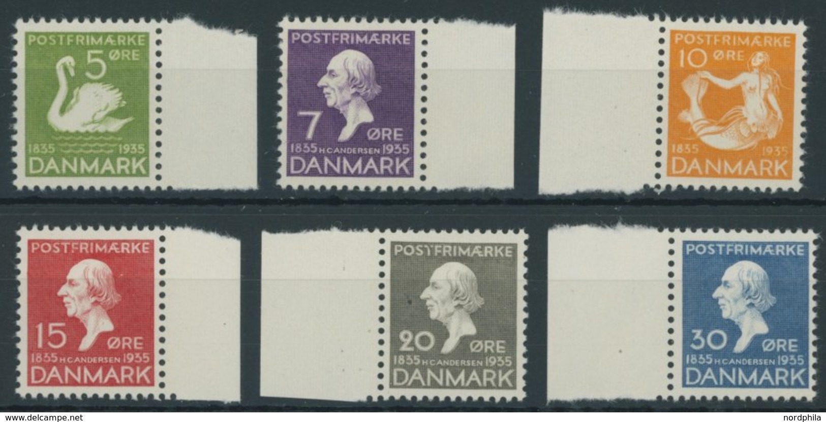 DÄNEMARK 222-27 **, 1935, Andersen, Randstücke Postfrischer, Prachtsatz, 75.- - Usati