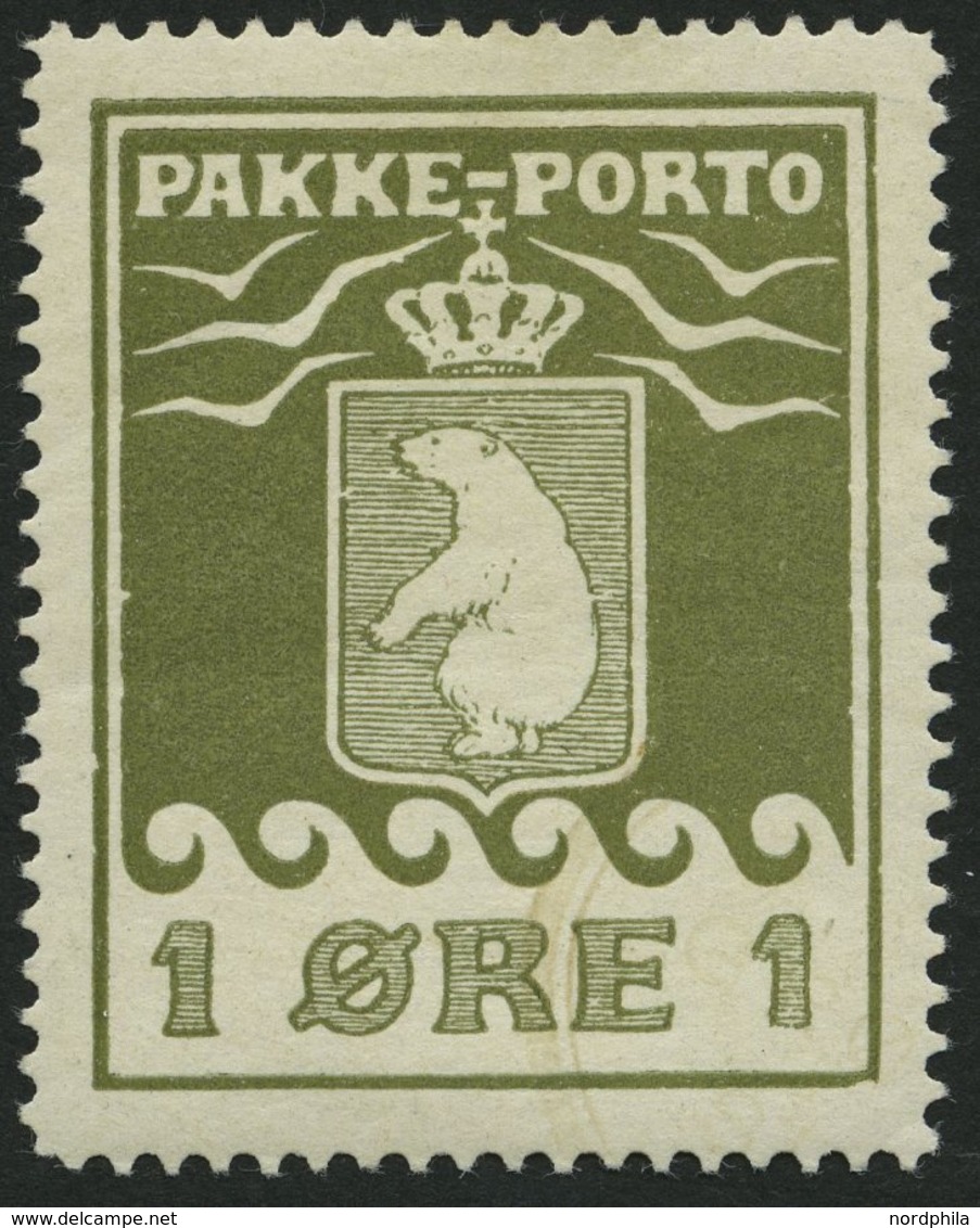 GRÖNLAND - PAKKE-PORTO 4A *, 1926, 1 Ø Grünoliv, (Facit P 4IVv3), Mit Abart Rechte 1 Ohne Fuß, Falzrest, Pracht - Colis Postaux