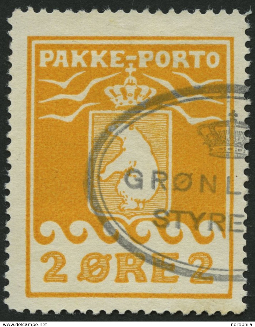 GRÖNLAND - PAKKE-PORTO 5A O, 1924, 2 Ø Gelb, (Facit P 5III), Pracht - Pacchi Postali