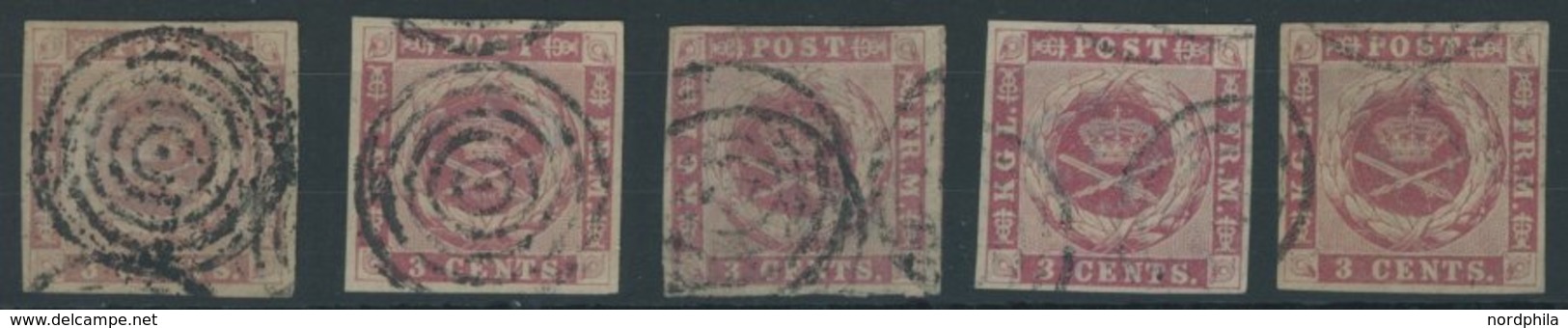 DÄNISCH-WESTINDIEN 2 O, 1866, 3 C. Rosa, 5 Werte In Nuancen, Feinst/Pracht, Mi. 375.- - Deens West-Indië