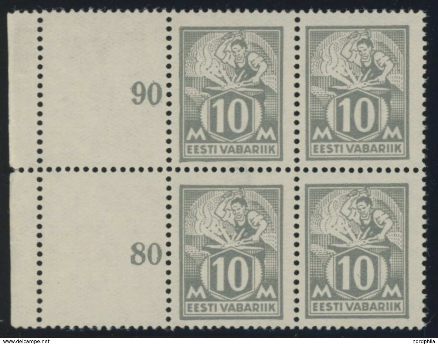 ESTLAND 73 VB **, 1928, 10 M. Philatelistische Ausstellung Im Viererblock Mit 2 Linken Anhängenden Leerfeldern, Postfris - Estonia