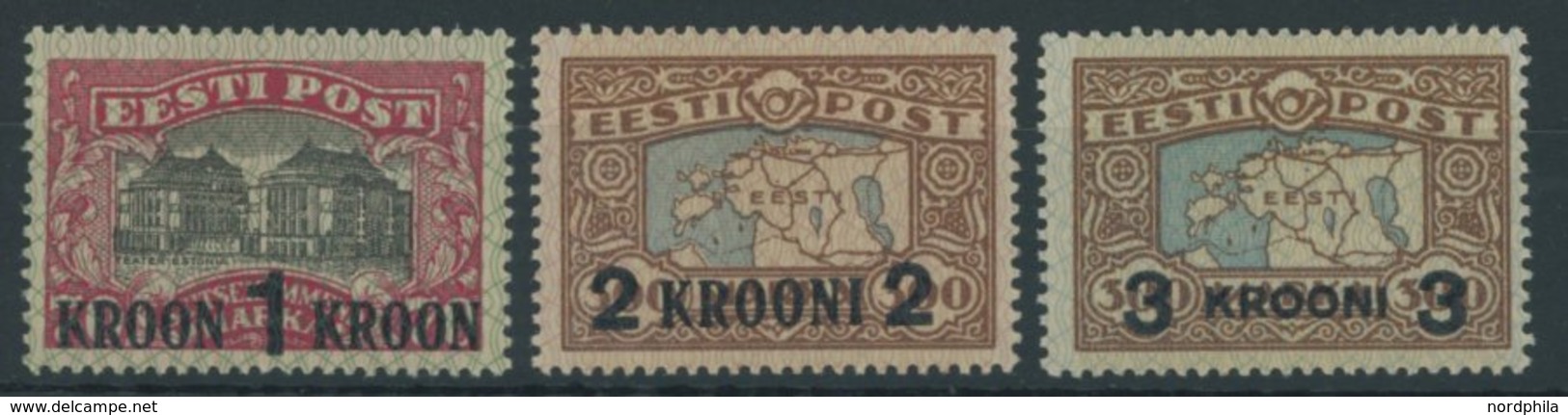 ESTLAND 87-89 *, 1930, 1 Kr. Auf 70 M. - 3 Kr. Auf 300 M., Falzrest, Prachtsatz - Estland