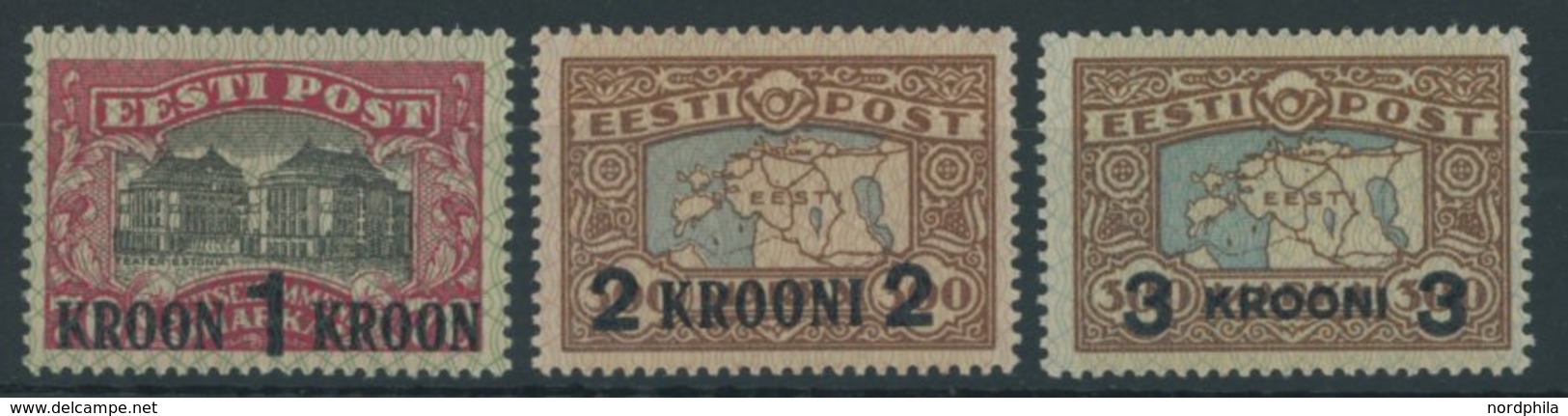 ESTLAND 87-89 *, 1930, 1 Kr. Auf 70 M. - 3 Kr. Auf 300 M., Falzrest, Prachtsatz - Estonie