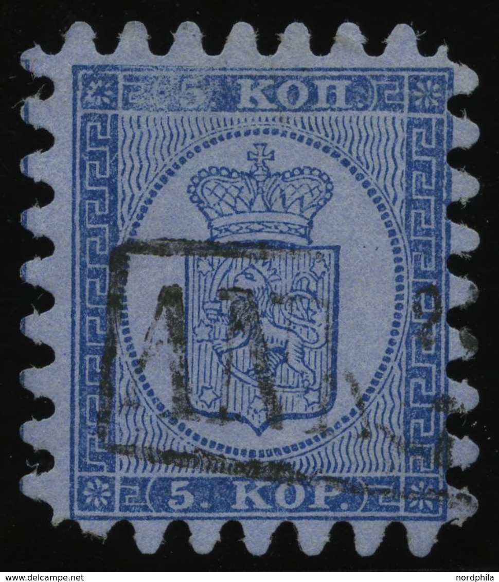 FINNLAND 3B O, 1865, 5 K. Blau Auf Graublau, R1 ANK, Nur Eine Zunge Verkürzt, Pracht - Autres & Non Classés