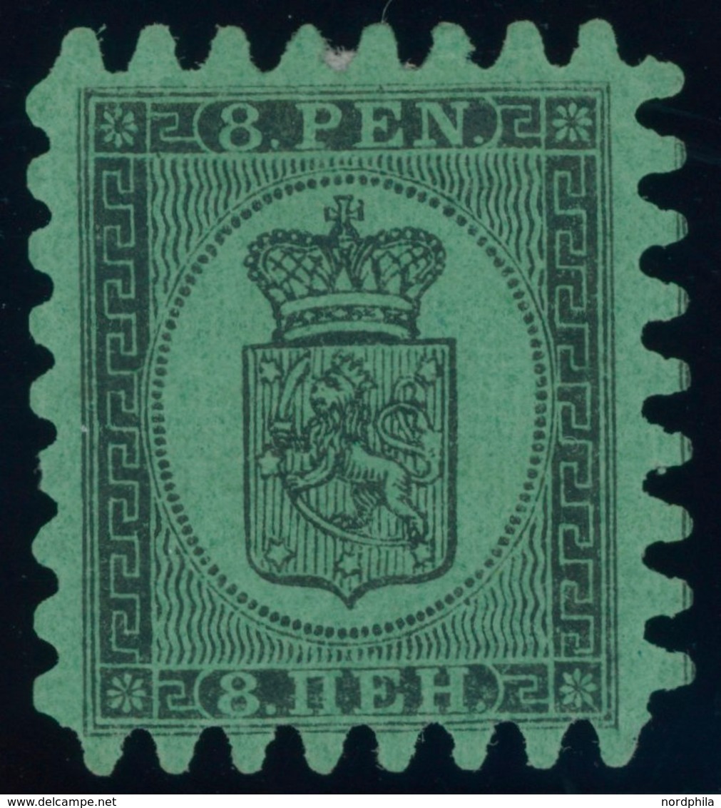 FINNLAND 6Bx *, 1866, 8 P. Schwarz Auf Grün, Fast Alle Zungen, Falzreste, Pracht, Signiert Thier, Mi. 600.- - Altri & Non Classificati