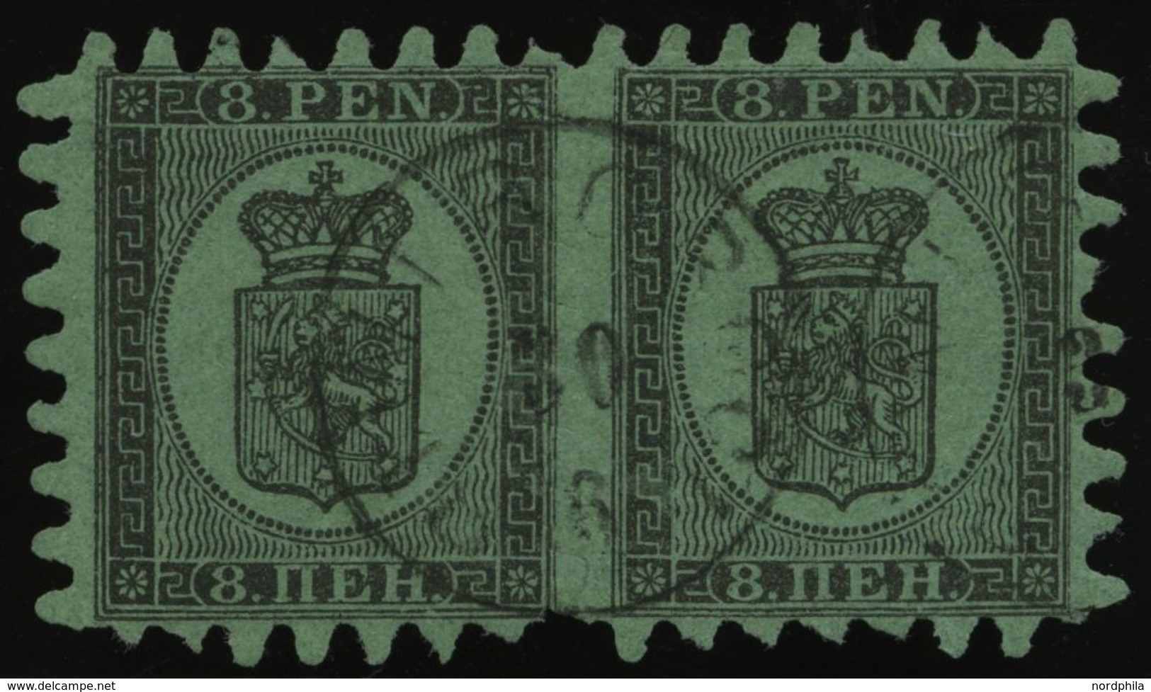 FINNLAND 6Bx Paar O, 1866, 8 P. Schwarz Auf Grün Im Waagerechten Paar Mit K1 WIBORG, Einige Zungen Etwas Verkürzt Sonst  - Autres & Non Classés