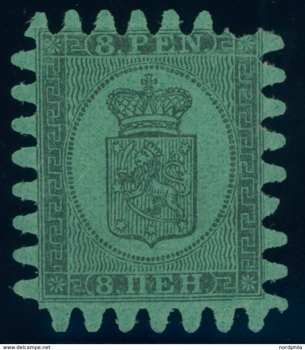 FINNLAND 6Cx *, 1867, 8 P. Schwarz Auf Grün, Falzreste, Fehlende Zunge Sonst Pracht - Otros & Sin Clasificación