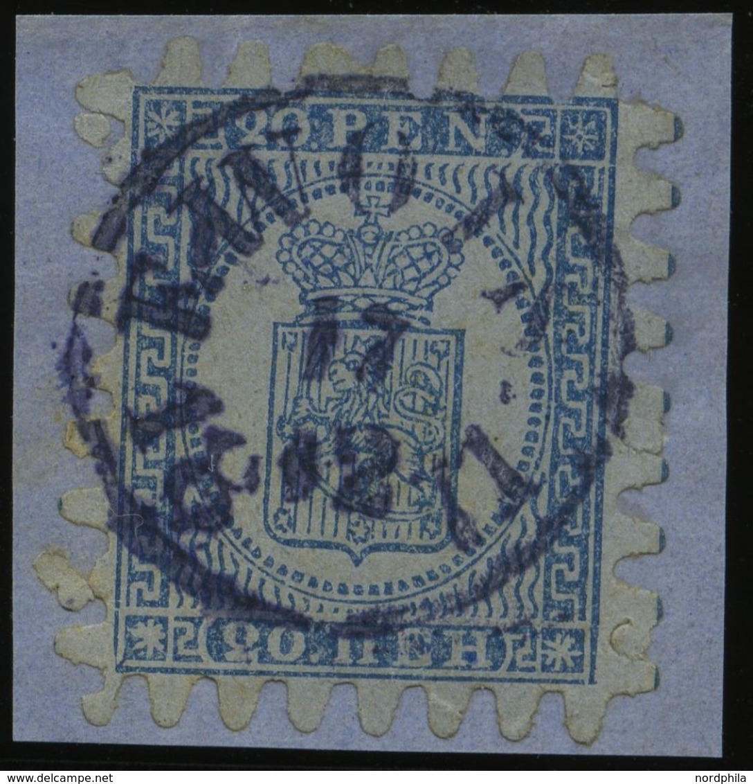 FINNLAND 8C BrfStk, 1866, 20 P. Blau, Zentrischer Blauer K1 EWOIS, 3 Kurze Zungen Sonst Prachtbriefstück - Otros & Sin Clasificación