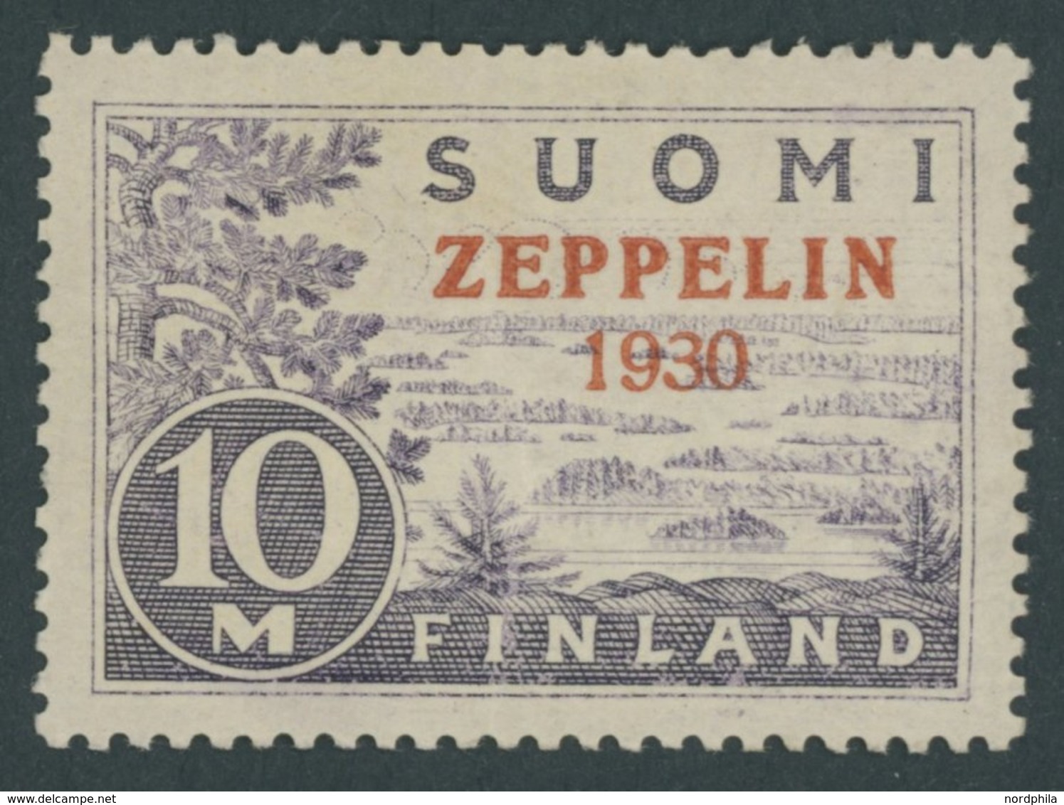 FINNLAND 161 **, 1930, 10 M. Graf Zeppelin, Herstellungsbedingte Gummiriffelung, Normale Zähnung, Pracht, Mi. 180.- - Andere & Zonder Classificatie