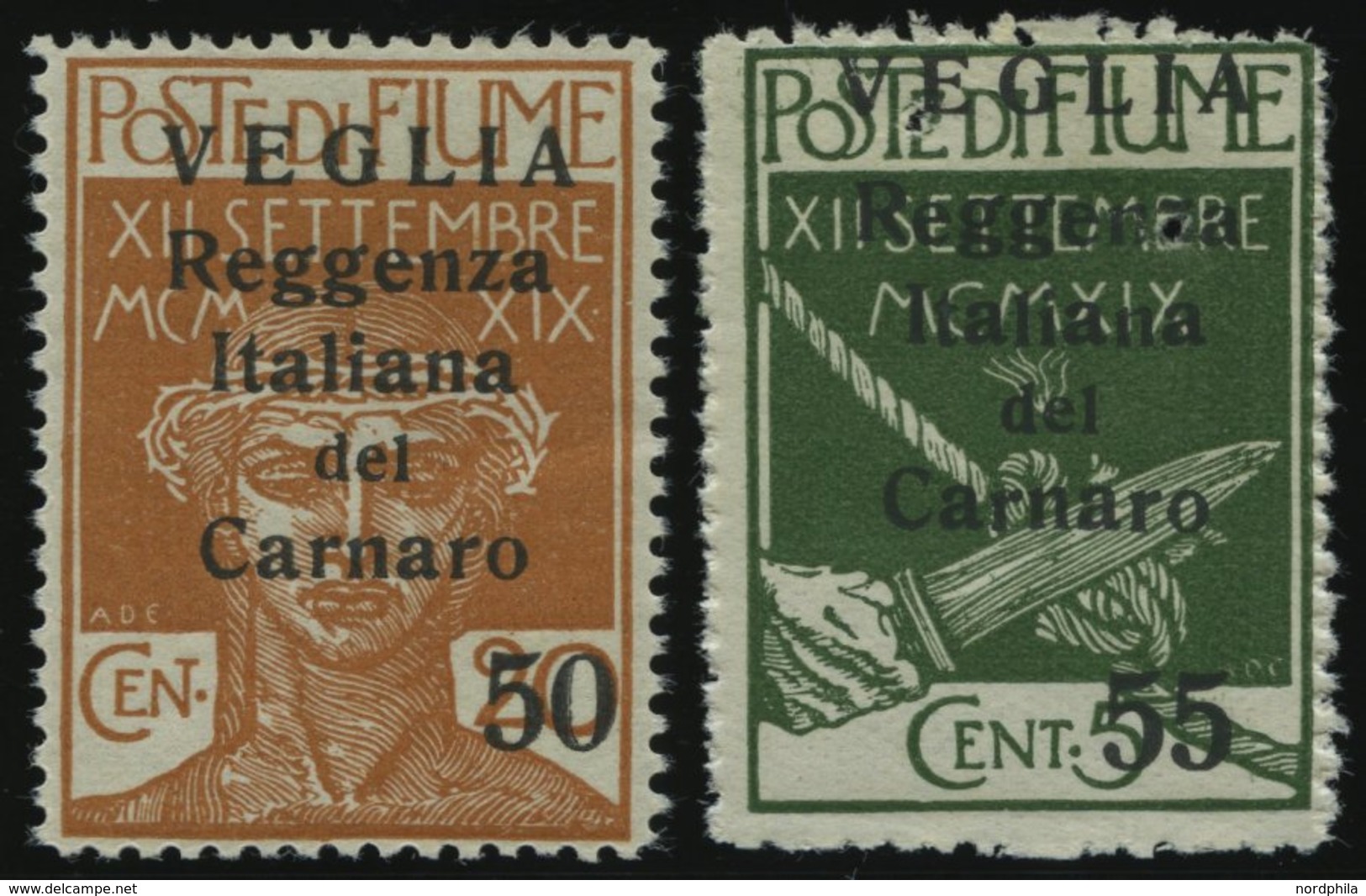 FIUME 32/3II **, Fiumanische Besetzung Der Carnaro-Inseln: 1920, 50 Und 55 C. VEGLIA, Kleiner Aufdruck, Nr. 33 Nadelstic - Otros - Europa