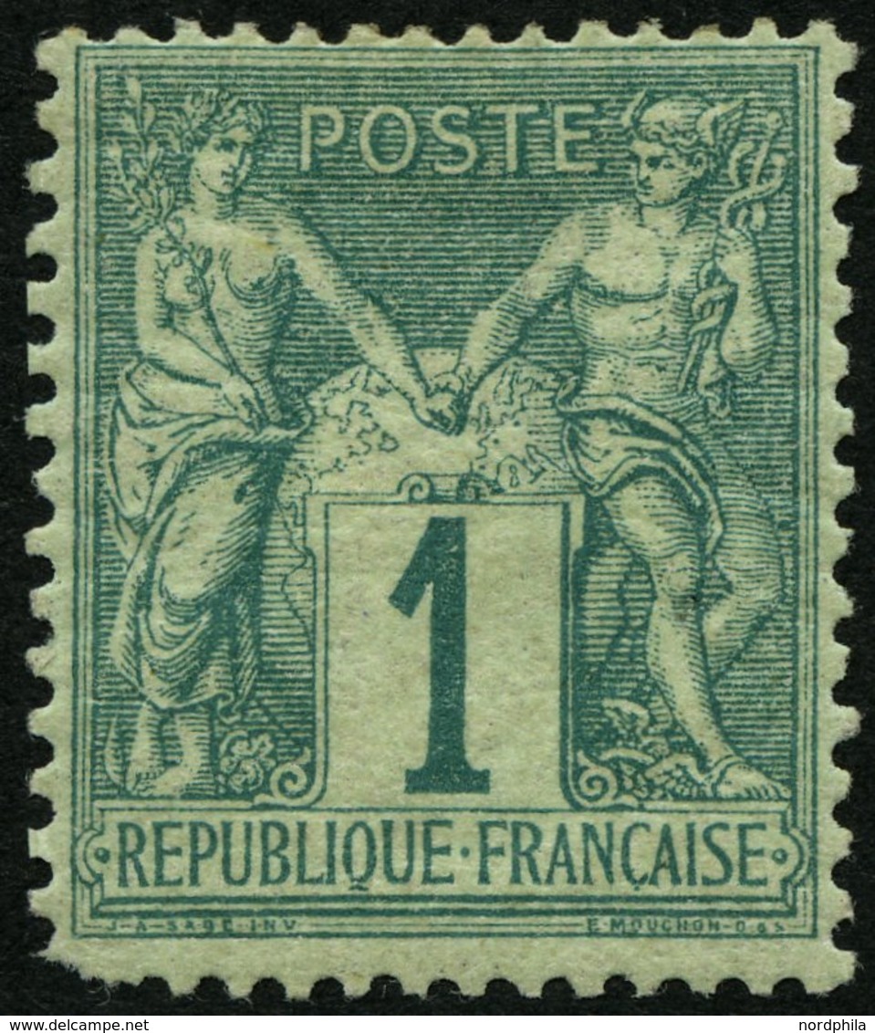 FRANKREICH 56 *, 1876, 1 C. Grün, Falzrest, Feinst (Eckzahnfehler), Mi. 170.- - Autres & Non Classés