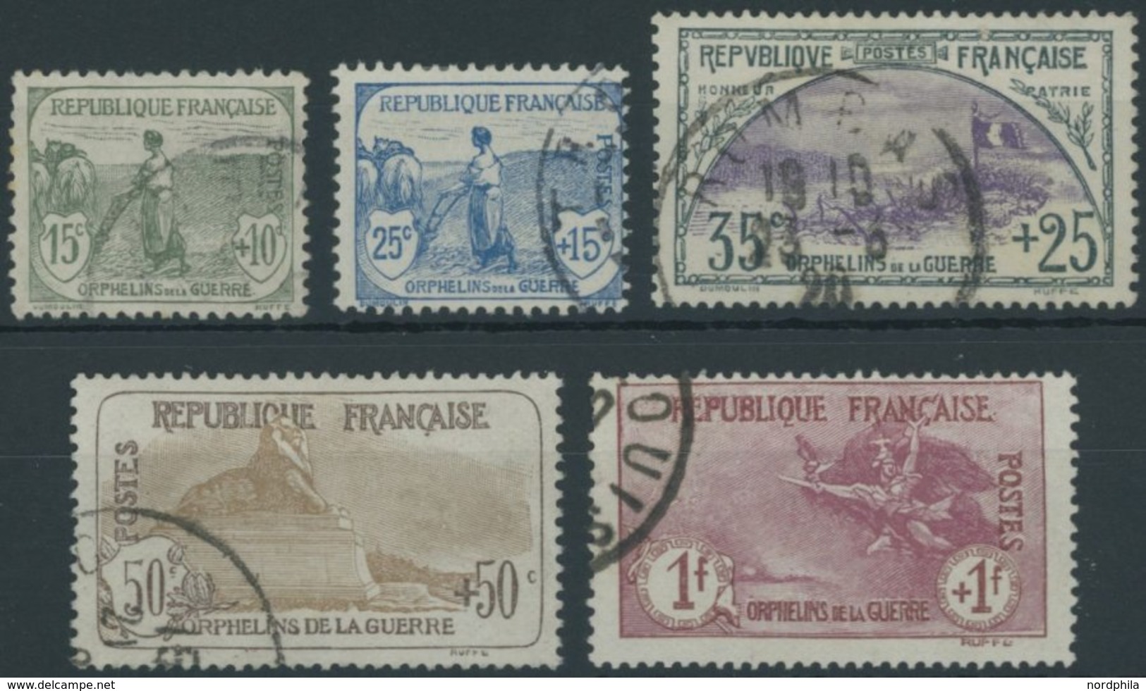 FRANKREICH 130-34 O, 1917, 15 C. - 1 Fr. Kriegswaisen, Normale Zähnung, 5 Prachtwerte, Mi. 727.- - Altri & Non Classificati