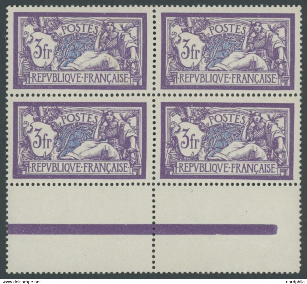 FRANKREICH 181 VB **, 1925, 3 Fr. Violett/blau Allegorie Im Randviererblock, Postfrisch, Pracht, Mi. 200.- - Autres & Non Classés