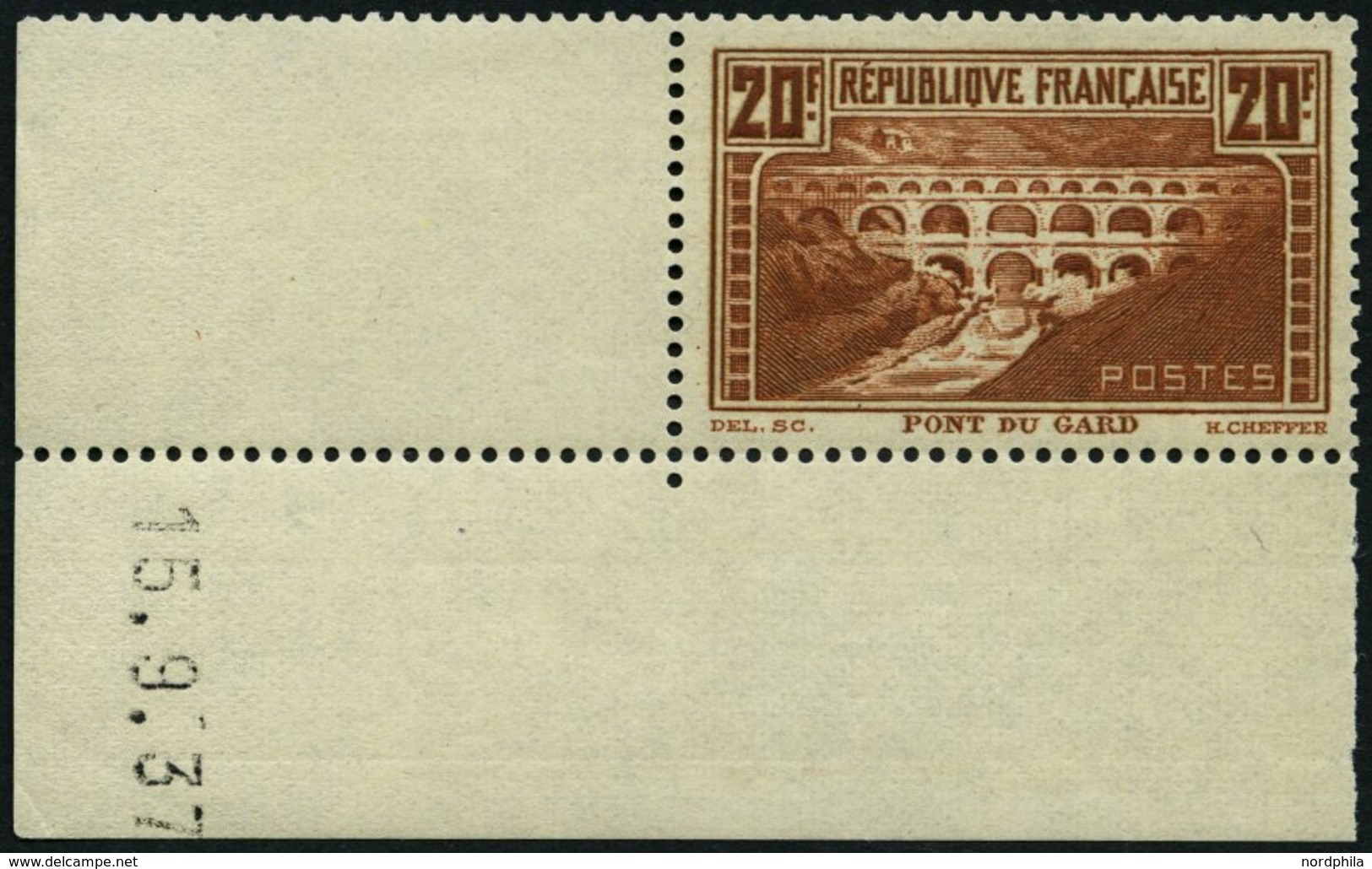 FRANKREICH 242C **, 1931, 20 Fr. Brücke über Den Gard, Gezähnt K 13, Bogenecke Mit Druckdatum, Pracht, R! - Altri & Non Classificati