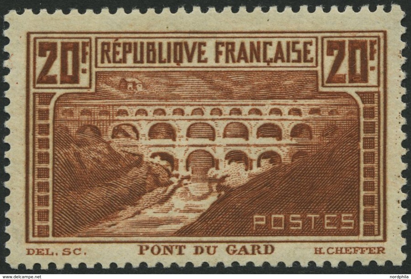 FRANKREICH 242C **, 1931, 20 Fr. Brücke über Den Gard, Gezähnt K 13, Type IIB, Pracht, Mi. 500.- - Andere & Zonder Classificatie