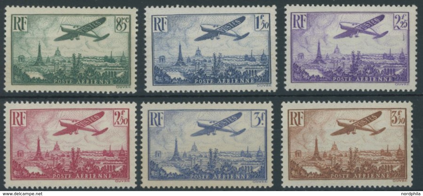 FRANKREICH 305-10 **, 1936, 85 C. - 3.50 Fr. Flugzeug über Paris, 6 Postfrische Prachtwerte - Autres & Non Classés