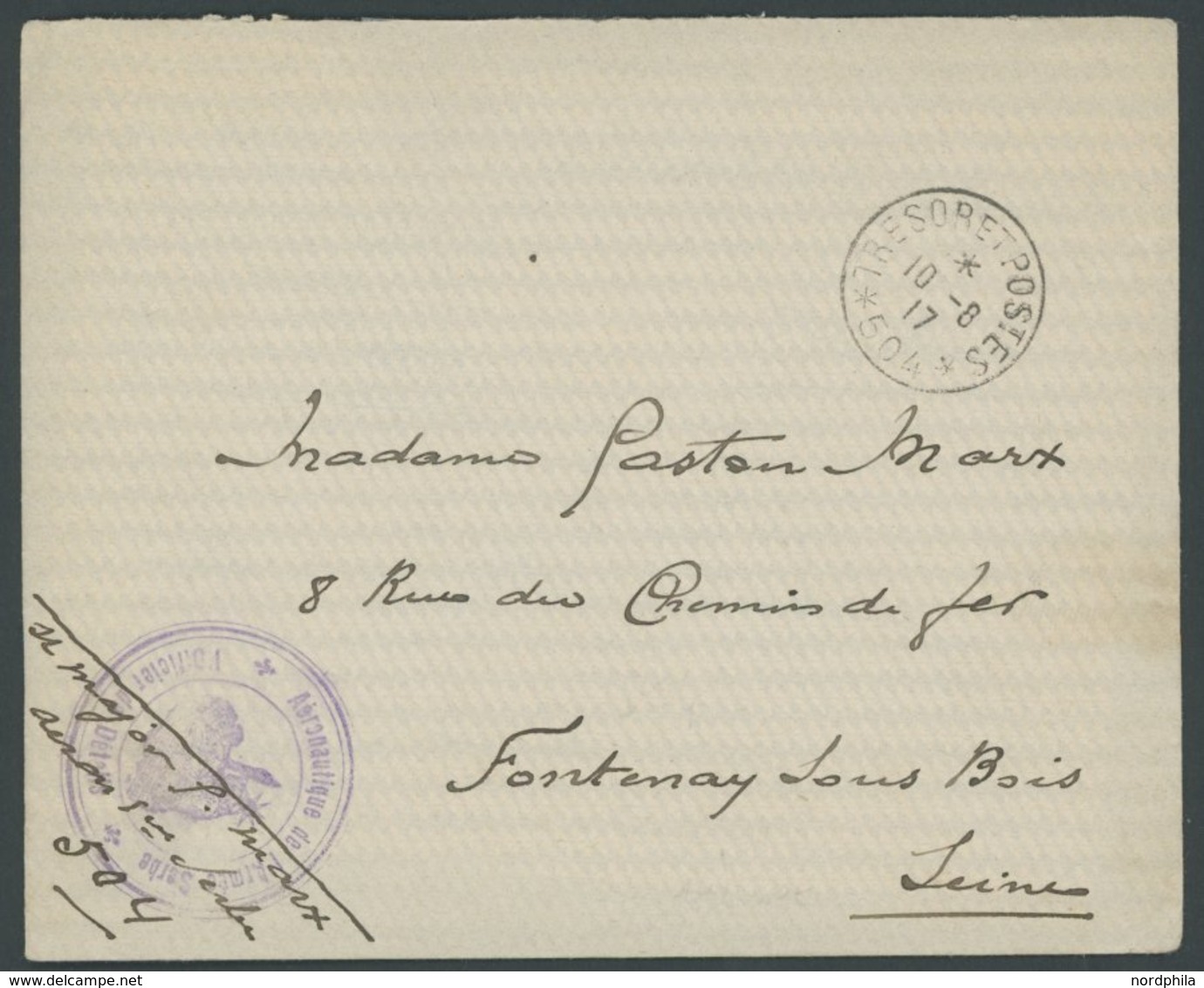 FRANKREICH FELDPOST 1917, Feldpostbrief Mit Violettem Briefstempel ARMEE SERBE AERONAUTIQUE Mit Inhalt Nach Frankreich,  - Oorlogszegels