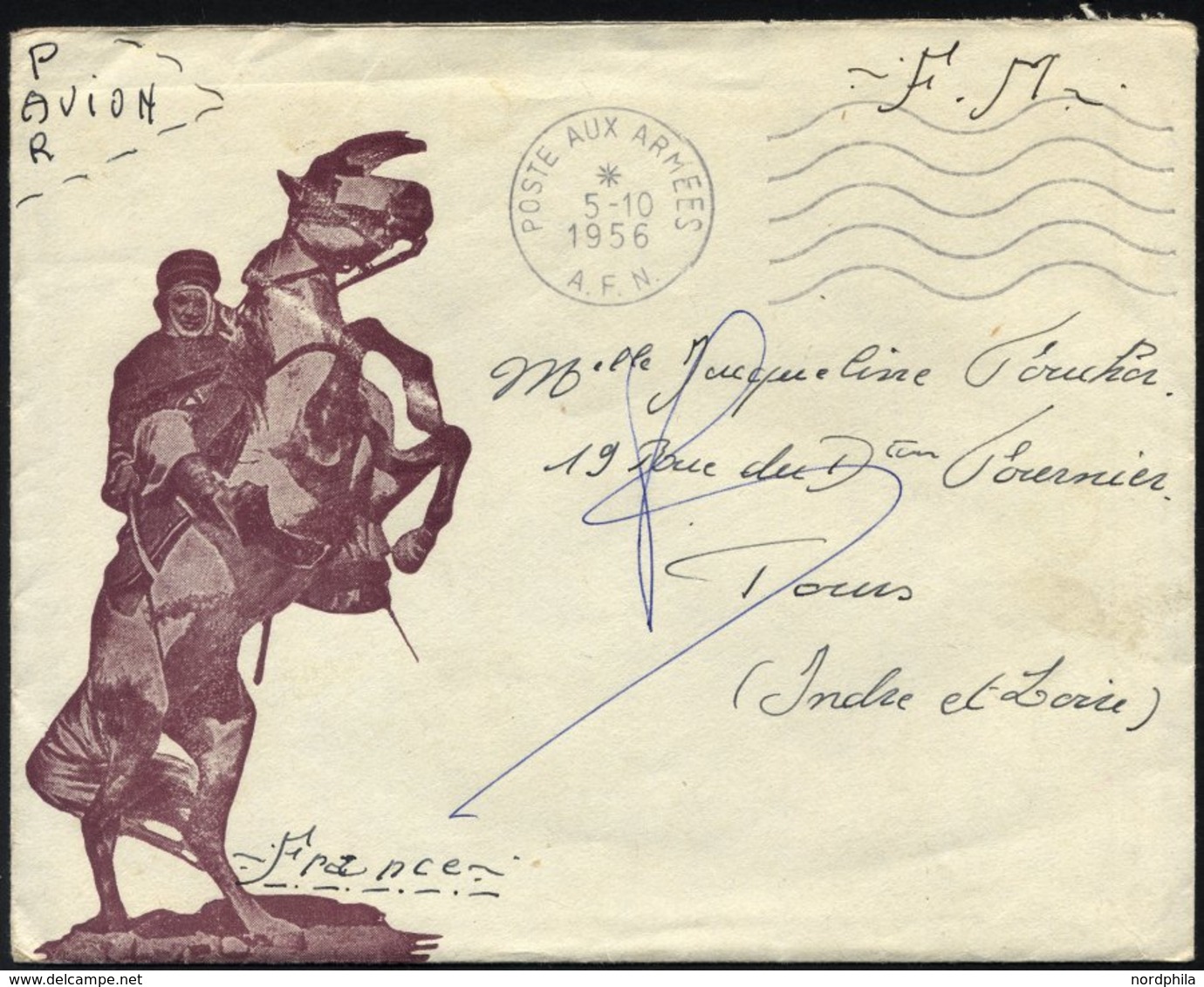 FRANKREICH FELDPOST 1956, K1 POSTE AUX ARMEES/A.F.N. Auf Feldpostbrief F.M. Nach Frankreich, Pracht - Guerre (timbres De)