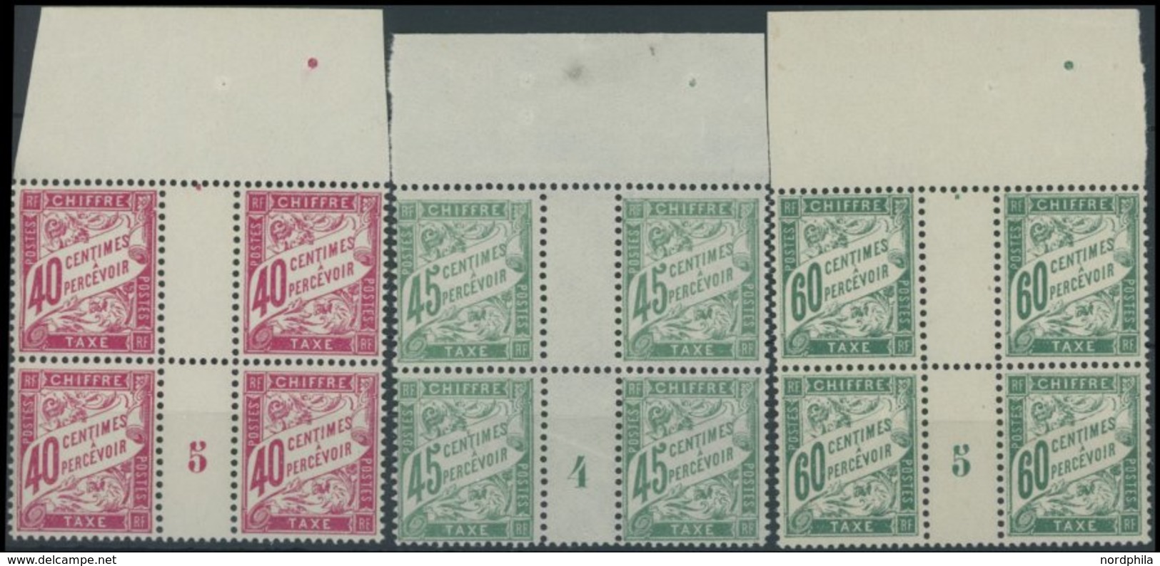 PORTOMARKEN P 47-49 VB **, 1924/5, 40 - 60 C., Je Im Viererblock Mit Zwischensteg Und Nummer (Millesimes), Postfrisch, P - Timbres-taxe