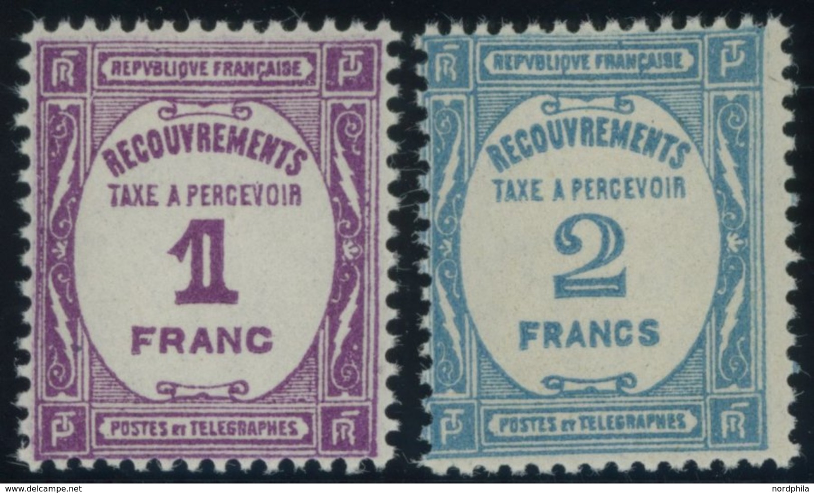 PORTOMARKEN P 60/1 **, 1927, 1 Fr. Violett Und 2 Fr. Hellblau, Postfrisch, 2 Prachtwerte, Mi. 140.- - Timbres-taxe