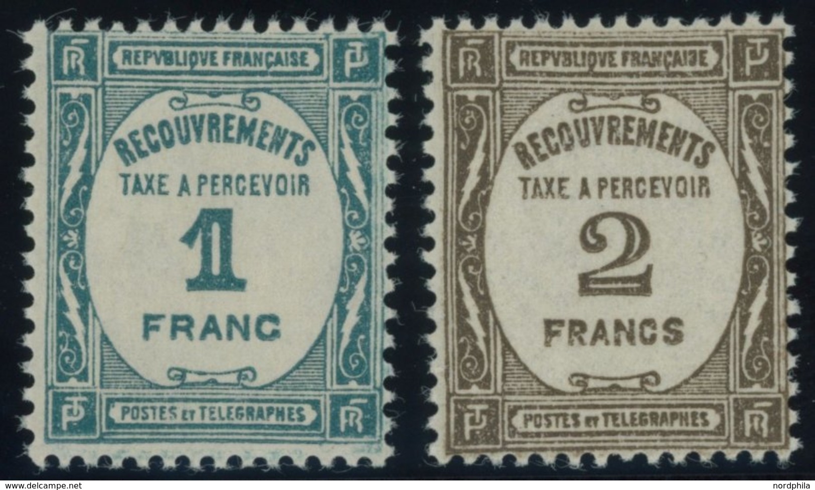 PORTOMARKEN P 65/6 **, 1931, 1 Fr. Blaugrün Und 2 Fr. Sepia, Postfrisch, 2 Prachtwerte, Mi. 305.- - Timbres-taxe