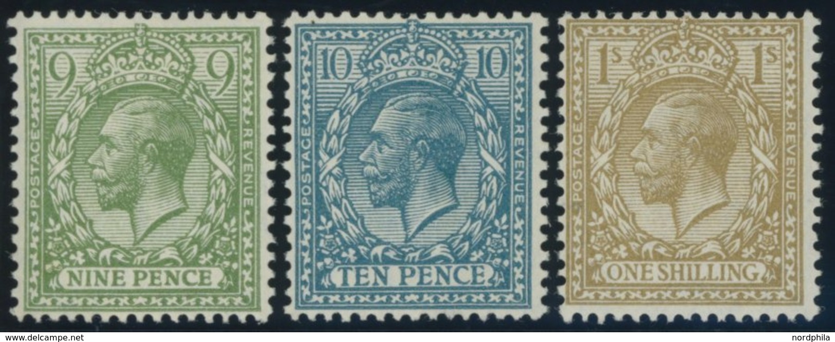 GROSSBRITANNIEN 163-65 *, 1924, 9 P. - 1 Sh. König Georg V, Wz. 15, Falzrest, 3 Prachtwerte - Altri & Non Classificati