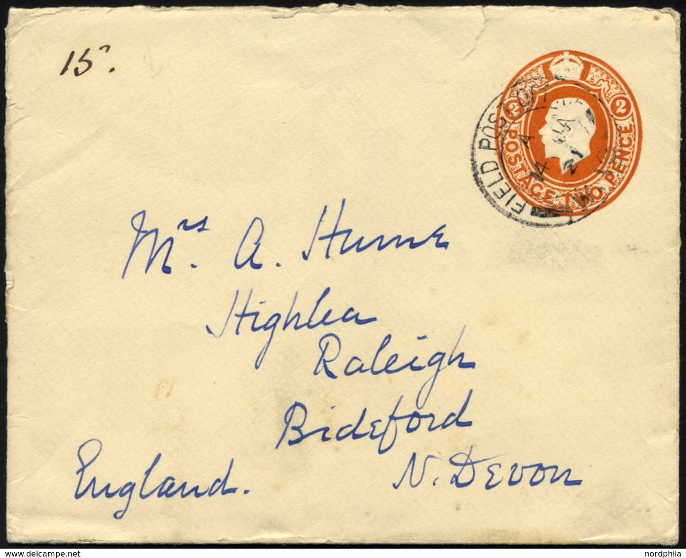 BRITISCHE MILITÄRPOST 1921, 2 P. Orange Ganzsachenumschlag Mit K2 FIELD POST OFFICE/W 16 Nach Brideford/England, Feinst  - Usati