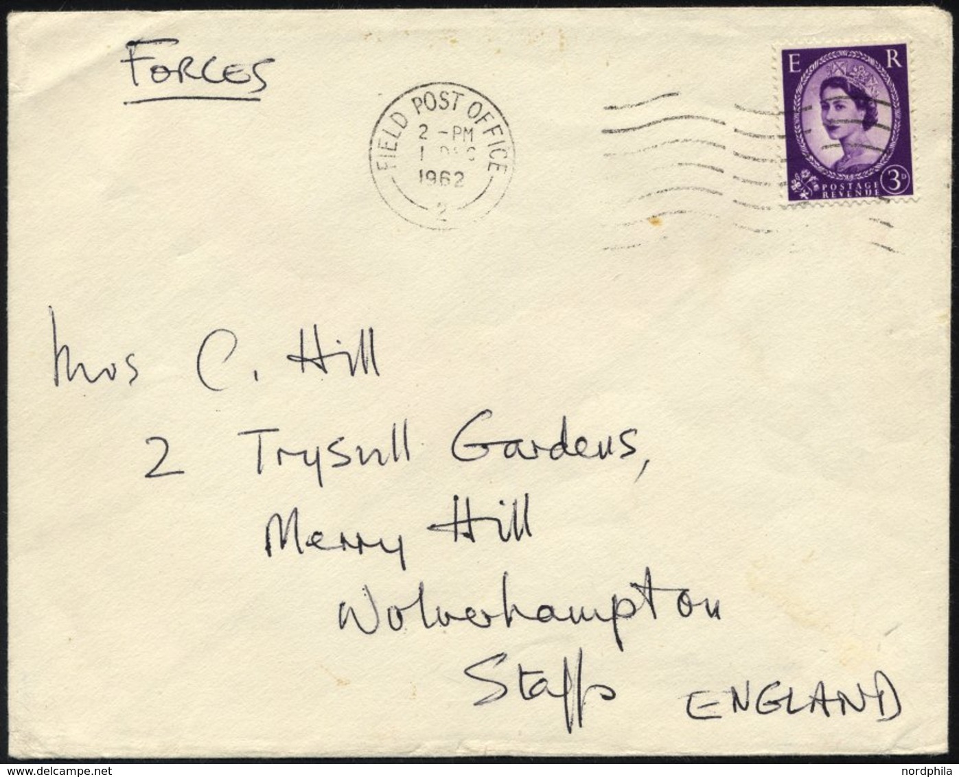 BRITISCHE MILITÄRPOST 323 BRIEF, 1962, 3 P. Bläulichviolett Mit Maschinen-Feldpoststempel FIELD POST OFFICE/2 Auf Feldpo - Usati