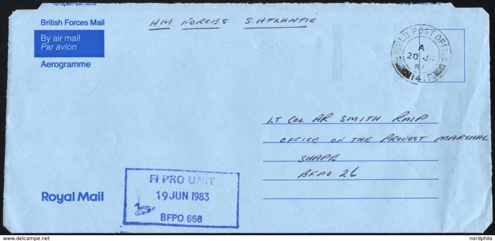 BRITISCHE MILITÄRPOST 1983, K2 FIELD POST OFFICE/141 Auf Aerogramm Mit Eingangsstempel Des Britischen Feldpostamtes Von  - Oblitérés