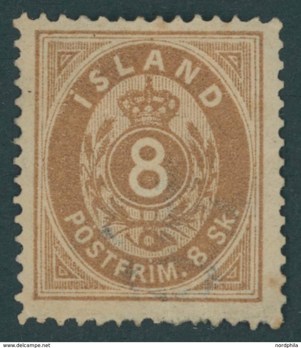 ISLAND 4A *, 1873, 8 Sk. Braun, Gezähnt K 14:131/2, Falzreste, 2 Braune Punkte Im Rand Sonst Pracht, Mi. 300.- - Andere & Zonder Classificatie