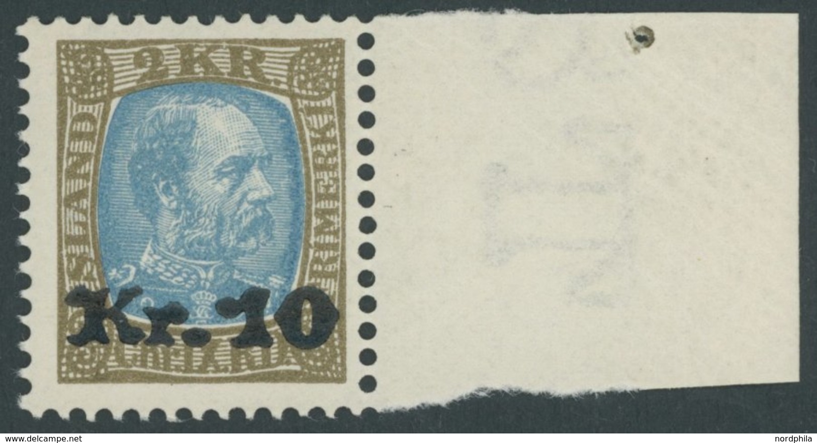 ISLAND 124 **, 1929, 10 Kr. Auf 2 Kr. Olivbraun/hellblau Mit Breitem Rechten Rand, Postfrisch, Pracht, Mi. (190.-) - Autres & Non Classés