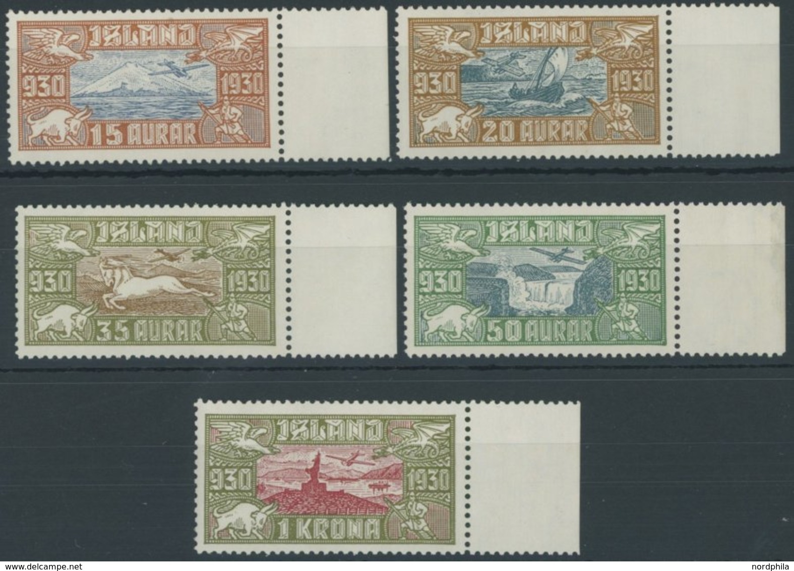 ISLAND 142-46 **, 1930, Flugpostmarken Allthing, Prachtsatz, Mi. 400.- - Autres & Non Classés