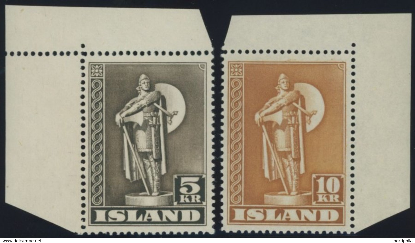 ISLAND 230,240A **, 1943/5, 5 Und 10 Kr., Gezähnt K 14, Postfrisch, 2 Prachtwerte, Mi. 75.- - Autres & Non Classés