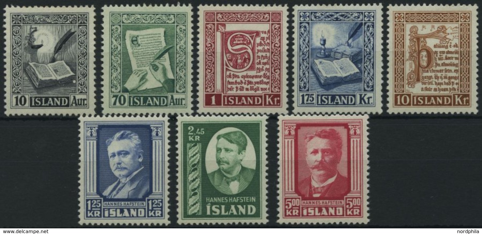 ISLAND 287-91,293-95 **, 1953/4, Island-Manuskripte Und Hafstein, 2 Prachtsätze, Mi. 80.- - Altri & Non Classificati