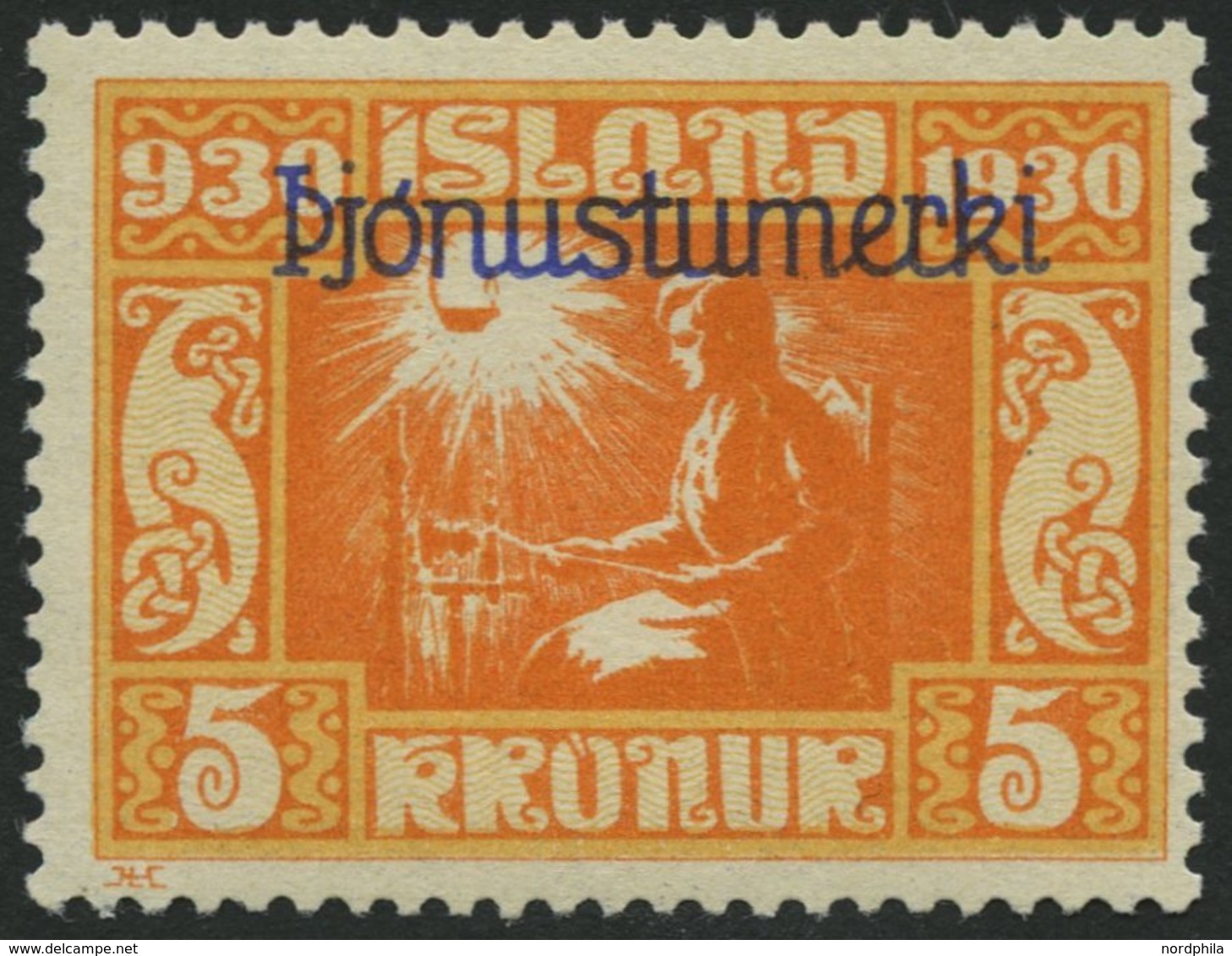 DIENST D 57 **, 1930, 5 Kr. Allthing, Pracht, Mi. 350.- - Autres & Non Classés