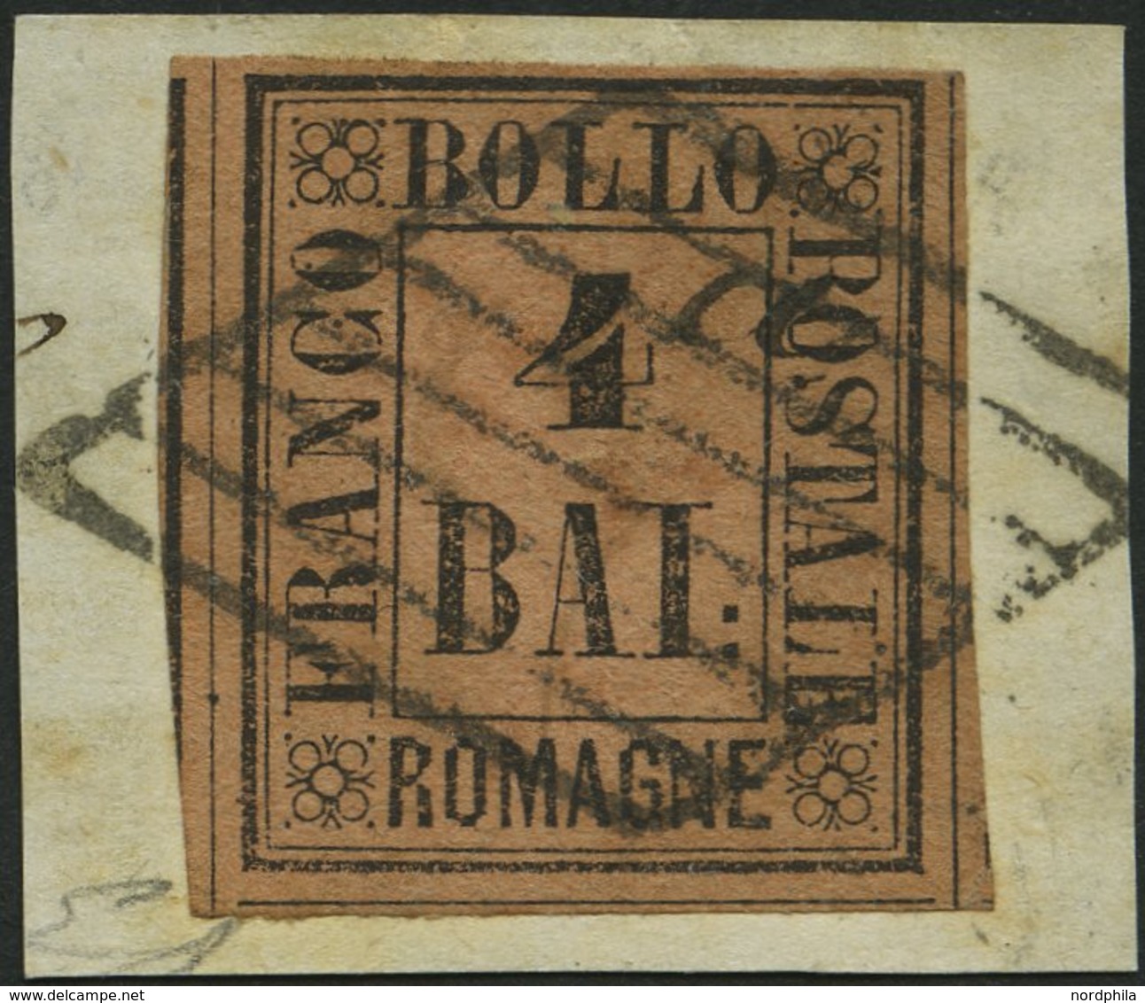 ROMAGNA 5 BrfStk, 1859, 4 Baj. Schwarz Auf Rotbraun, Meist Riesenrandig, Kabinettbriefstück, Gepr. U.a. Drahn - Romagna