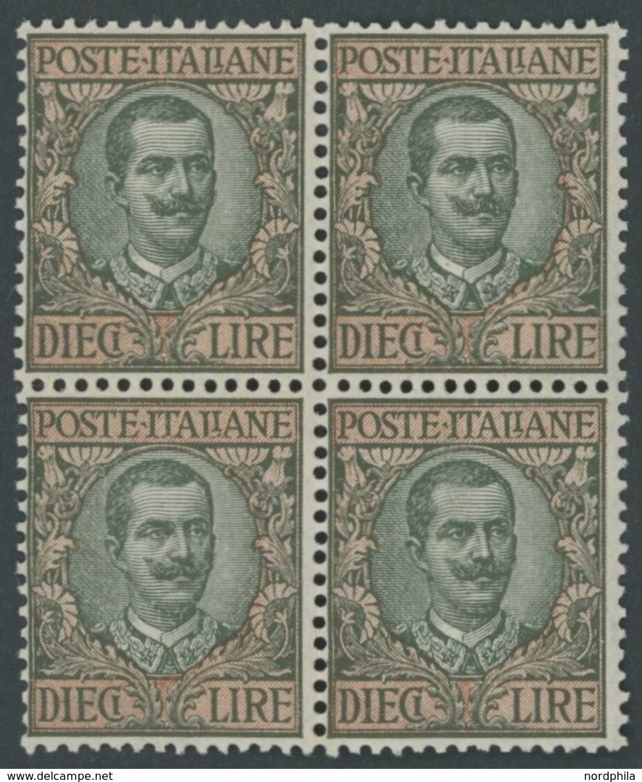 ITALIEN 99 VB **, 1910, 10 L. Oliv/rosa Im Postfrischen Viererblock, Pracht, R! - Gebraucht