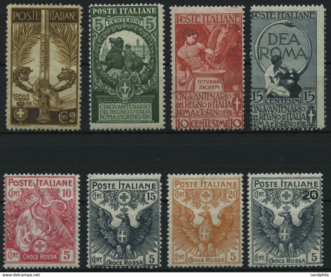 ITALIEN 100-03,120-23 *, 1911/5, 50 Jahre Geeintes Königreich Und Rotes Kreuz, Falzrest, 2 Sätze Fast Nur Pracht, Mi. 92 - Afgestempeld