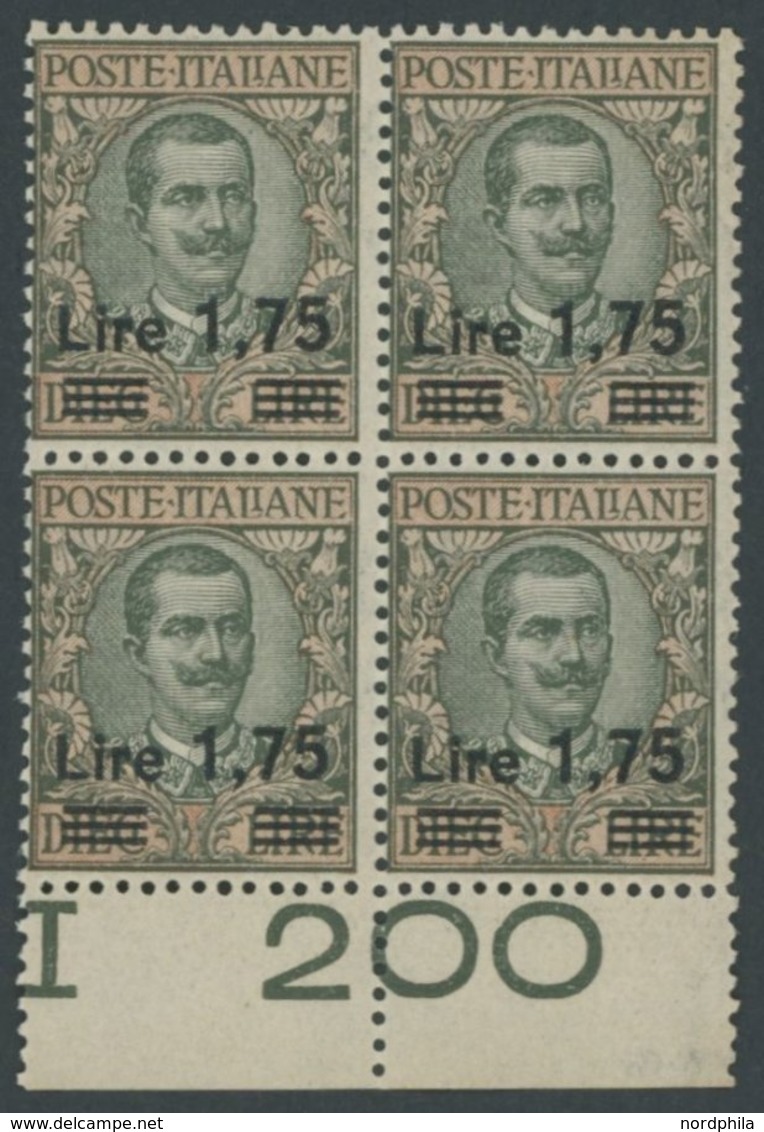 ITALIEN 221 VB **, 1925, 1.75 L. Auf 10 L. Oliv/rosa Im Unterrandviererblock, Postfrisch, Pracht, Mi. (160.-) - Oblitérés