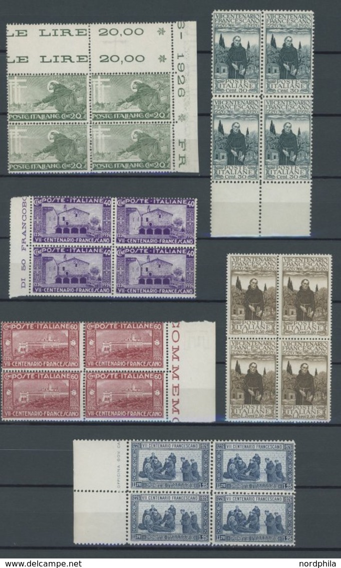 ITALIEN 234-39 VB **, 1926, 700. Todestag Des Hl. Franziskus In Viererblocks, Postfrischer Prachtsatz, Mi. 100.- - Usados