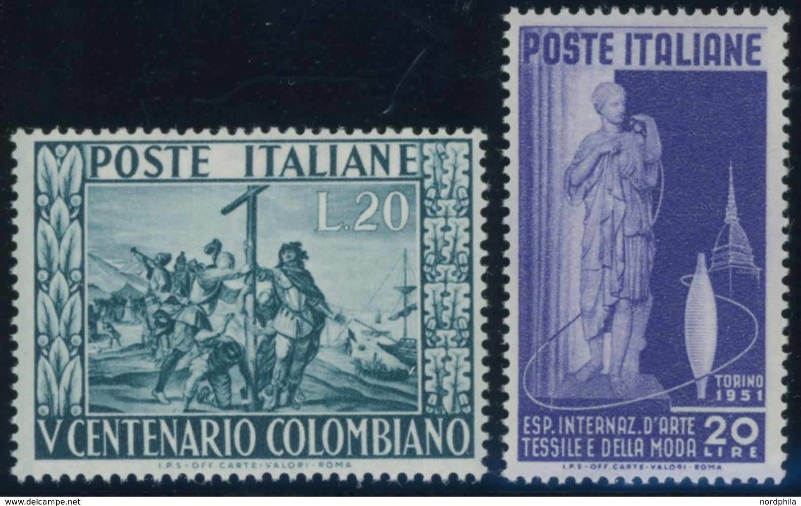 ITALIEN 832/3 **, 1951, Textilausstellung Und Kolumbus, Postfrisch, 2 Prachtwerte, Mi. 60.- - Usados