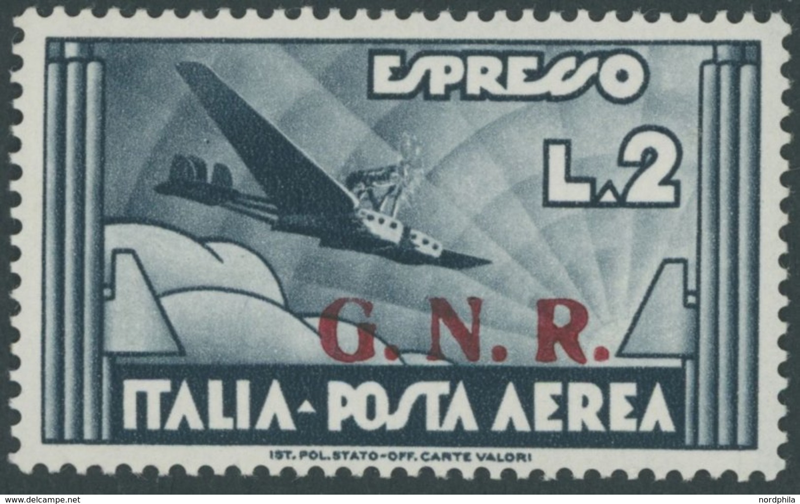 MILITÄRPOST-G.N.R. 43II **, 1932, 5 L. Schwarzschiefer Flugpost, Aufdruck-Type II, Postfrisch, Pracht, Mi. 1200.- - Unclassified
