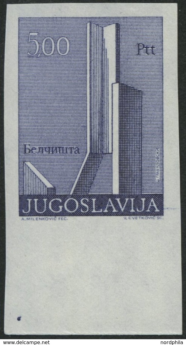 JUGOSLAWIEN 1542U **, 1974, 5 Din. Revolutionsdenkmal, Ungezähnt, Unterrandstück, Pracht, Attest Ercegovic, Mi. -.- - Autres & Non Classés