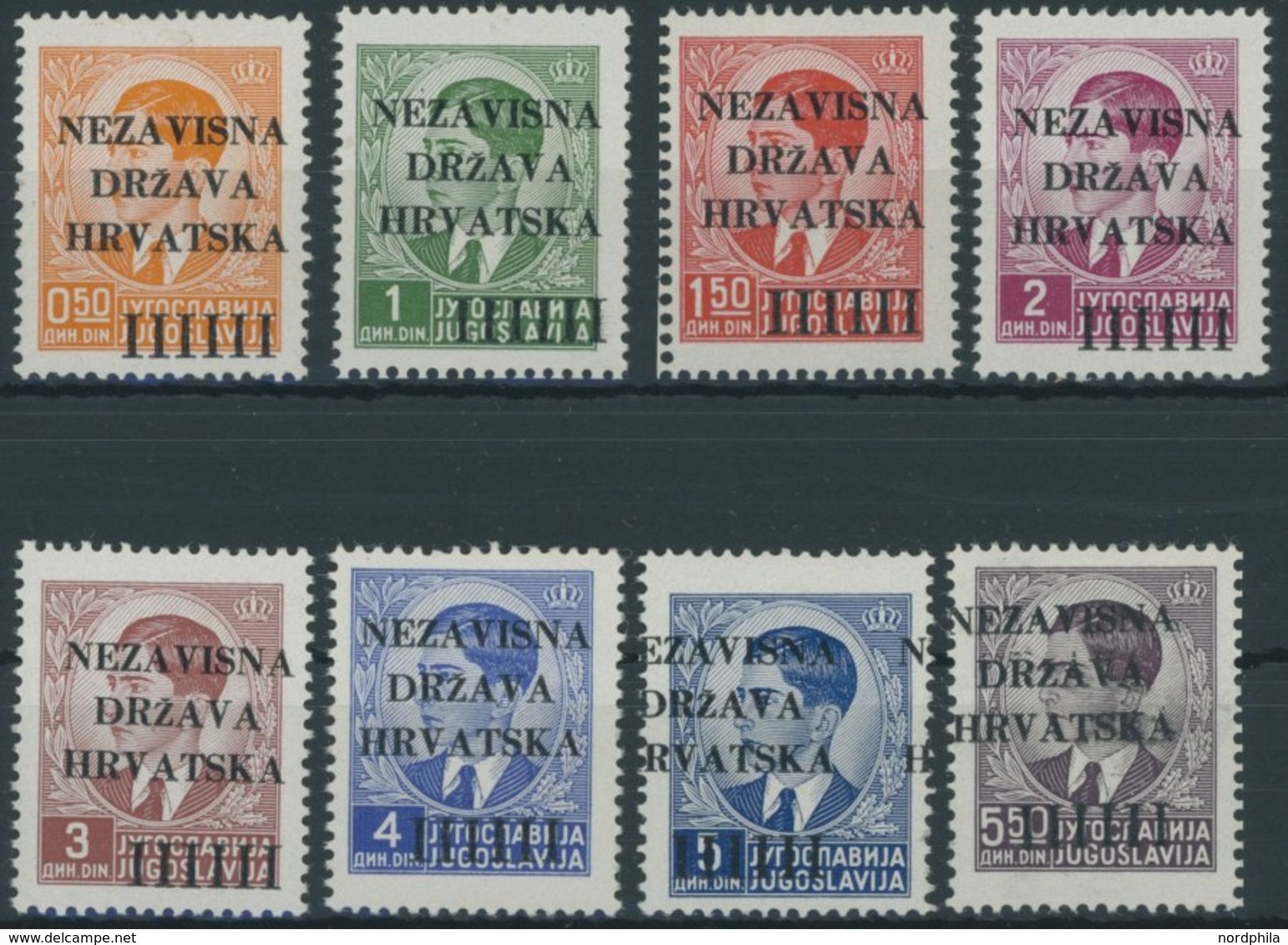 KROATIEN 1-8 *, 1941, 50 P. - 5.50 Din. König Peter II, Falzrest, Prachtsatz - Croacia