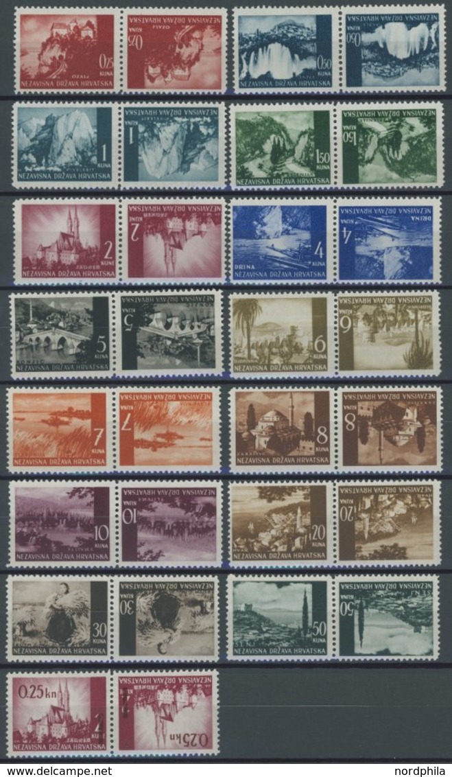 KROATIEN 47-64,82K **, 1941/2, Landschaften, 15 Kehrdruckwerte, Postfrisch, Pracht - Croatia