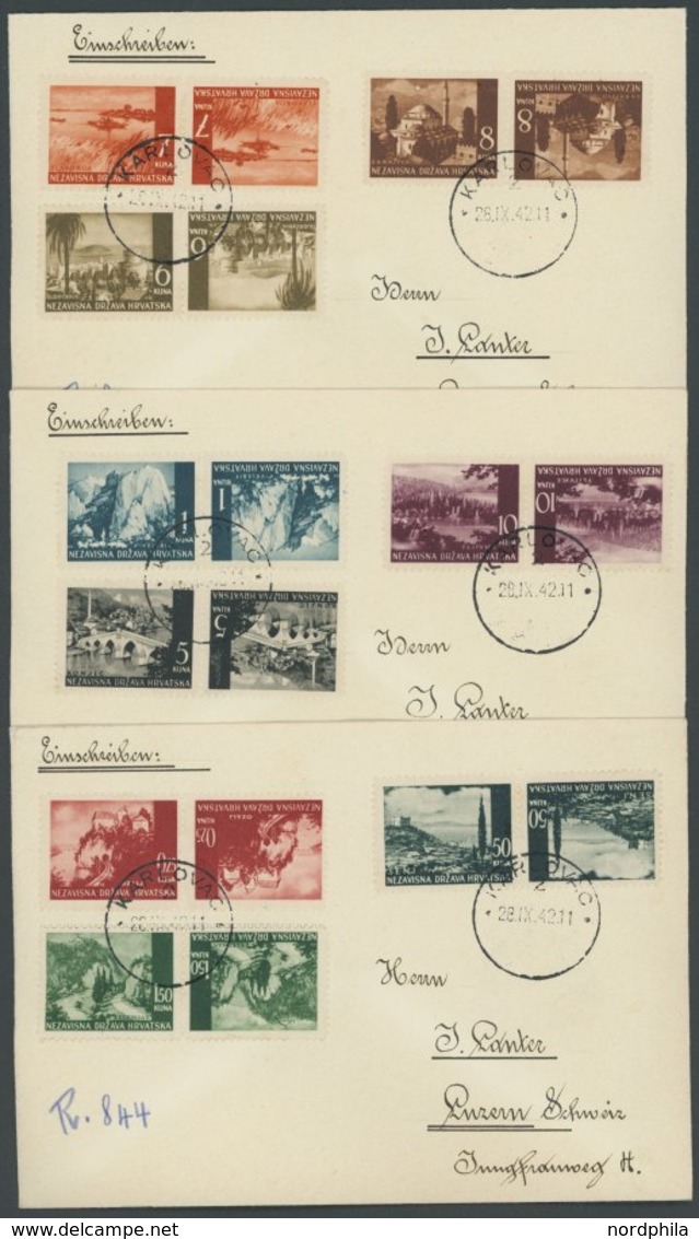 KROATIEN 47-65,82K BRIEF, 1942, Landschaften, Alle 15 Kehrdrucke Komplett Auf 5 Einschreibbriefen In Die Schweiz, Pracht - Kroatië
