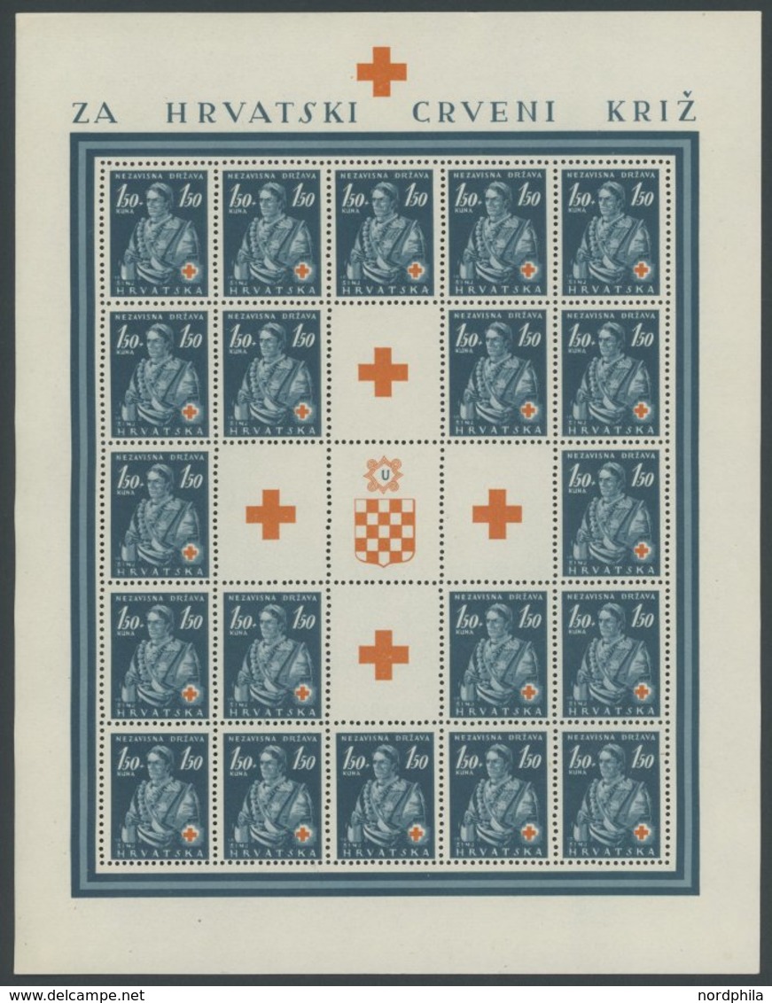 KROATIEN 66-68 **, 1941, Trachten Im Bogensatz (20) Mit Zierfeldern, Mi.Nr. 67 Und 68 Mit Stecherzeichen, Postfrisch, Pr - Croatie