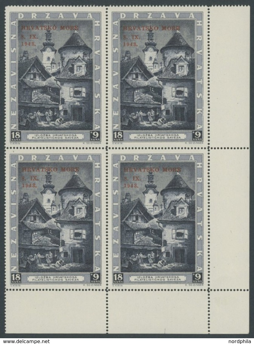 KROATIEN 115,117 VB **, 1943, 18 K. Briefmarkenausstellung, Ohne Und Mit Aufdruck, Je Im Eckrandviererblock, Postfrisch, - Kroatien